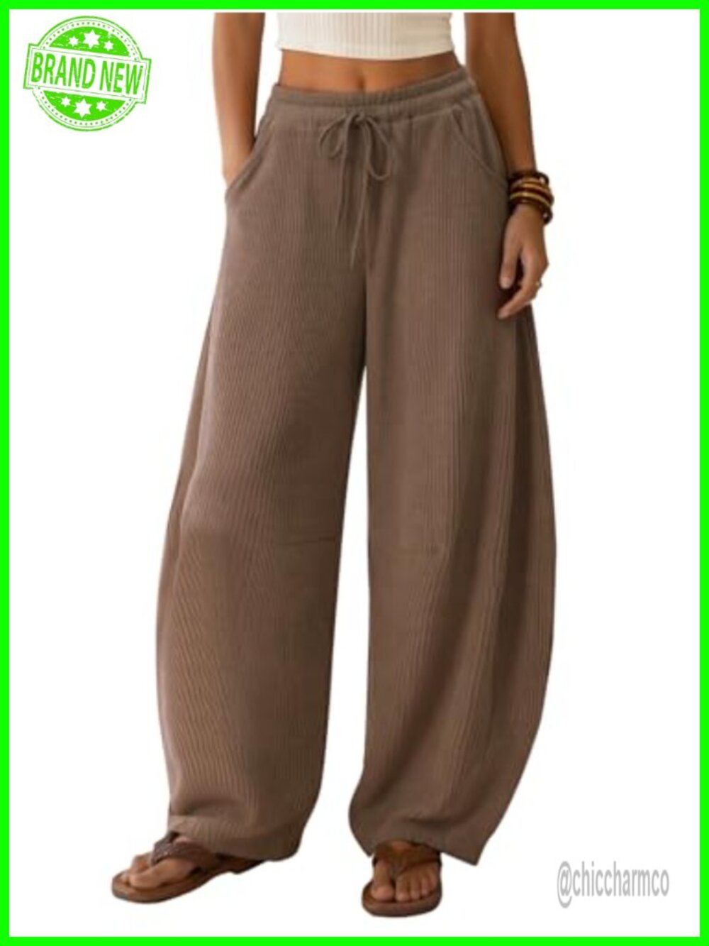 Waffle Knit Barrel Wide Leg Drawstring Sweatpants
